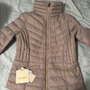 MICHAEL Michael Kors Brown Quilted Puffer Jacket with Gold Accents NWOT